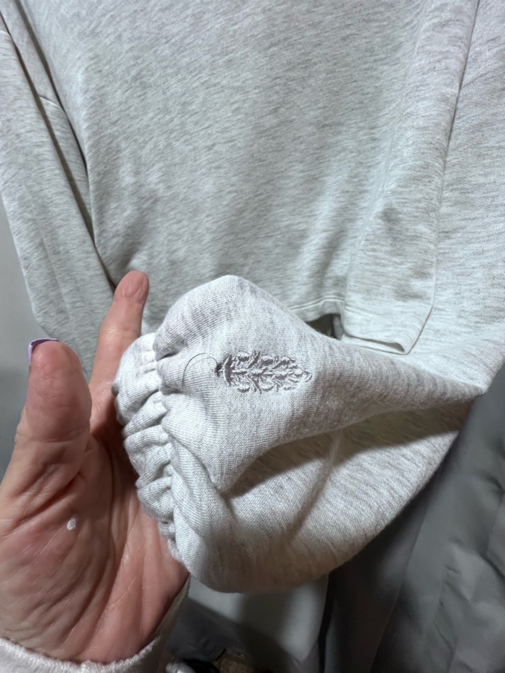 Free People Movement Gray Cropped Pullover Sweatshirt Baloon Sleeve Soft Lounge - Picture 5 of 6